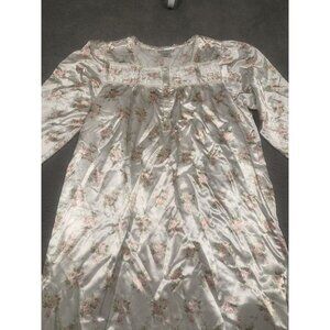 Maidenform Nightgown Long Sleeve Cottage Core Oily Satin Floral Rose‎ Small S